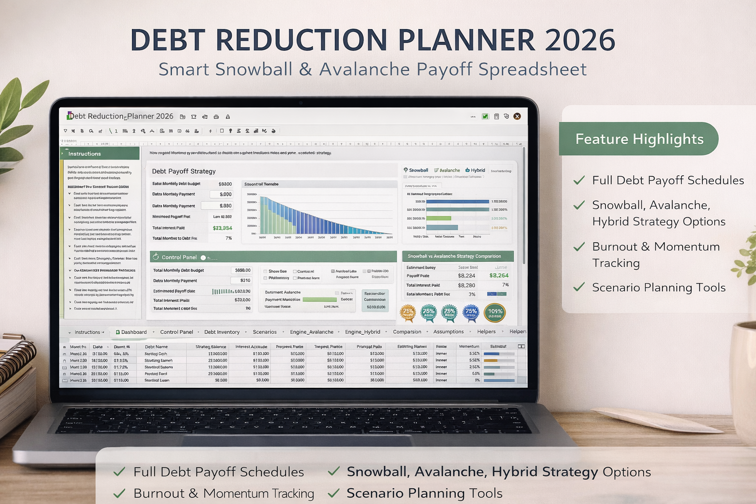 Debt Reduction Planner 2026 – Smart Snowball & Avalanche Payoff Spreadsheet