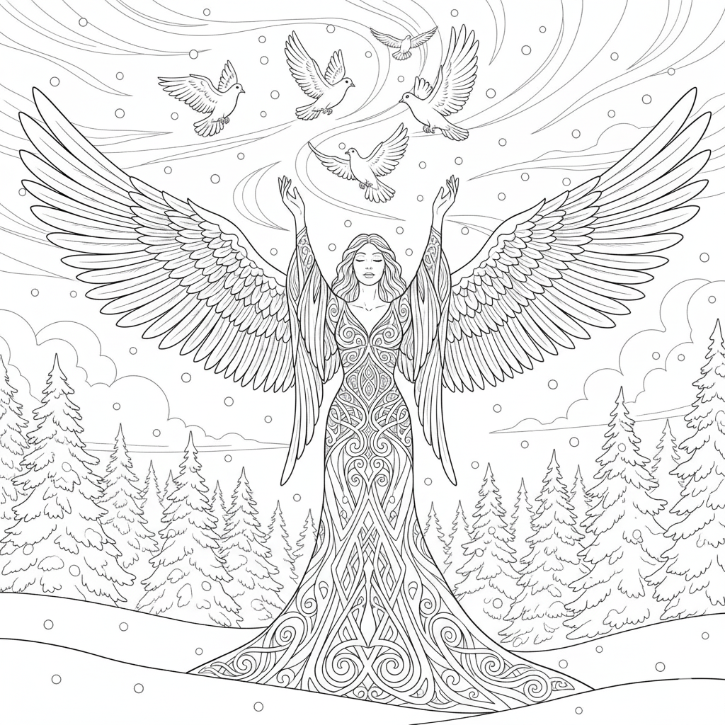Angels & Mages of Christmas Magic: Adult Fantasy Holiday Coloring Book