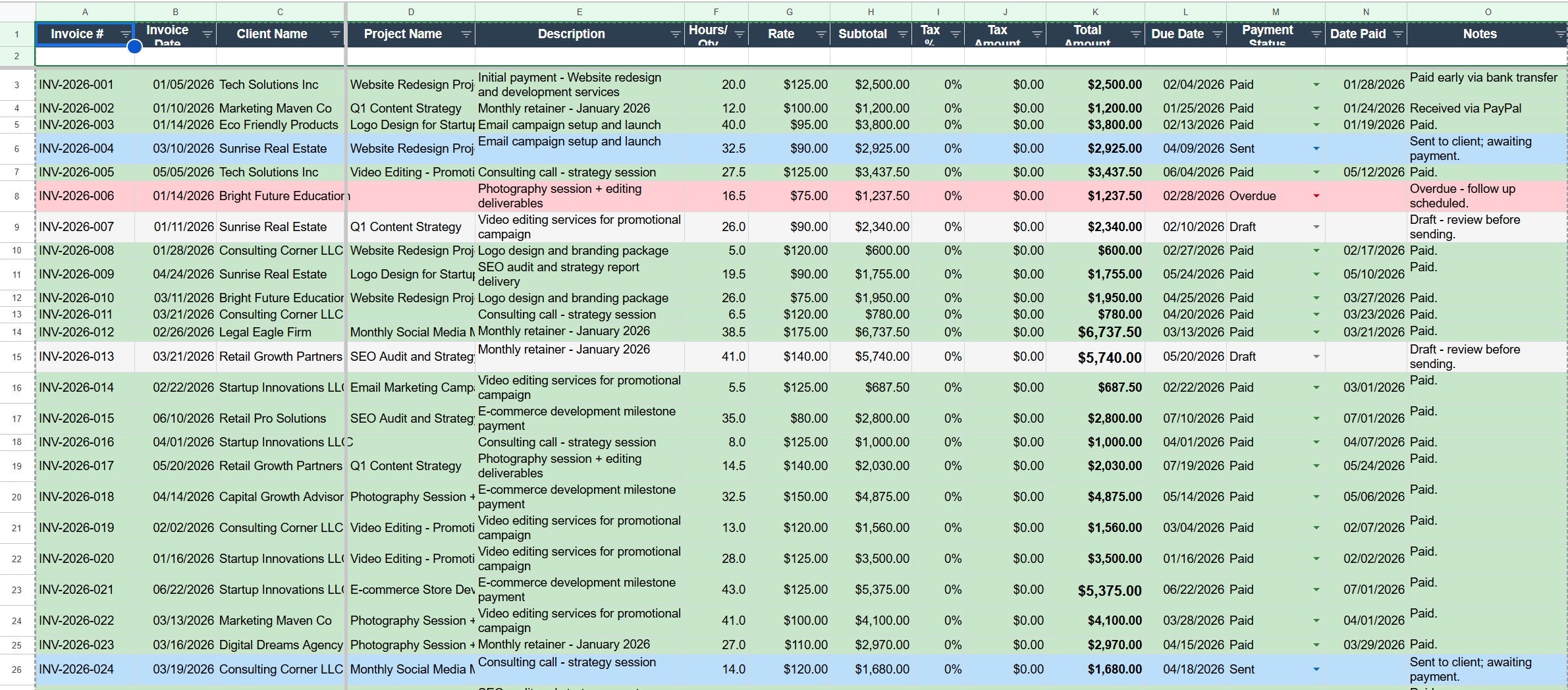 Freelancer Income Tracker 2026 | Invoice Generator & Client Database