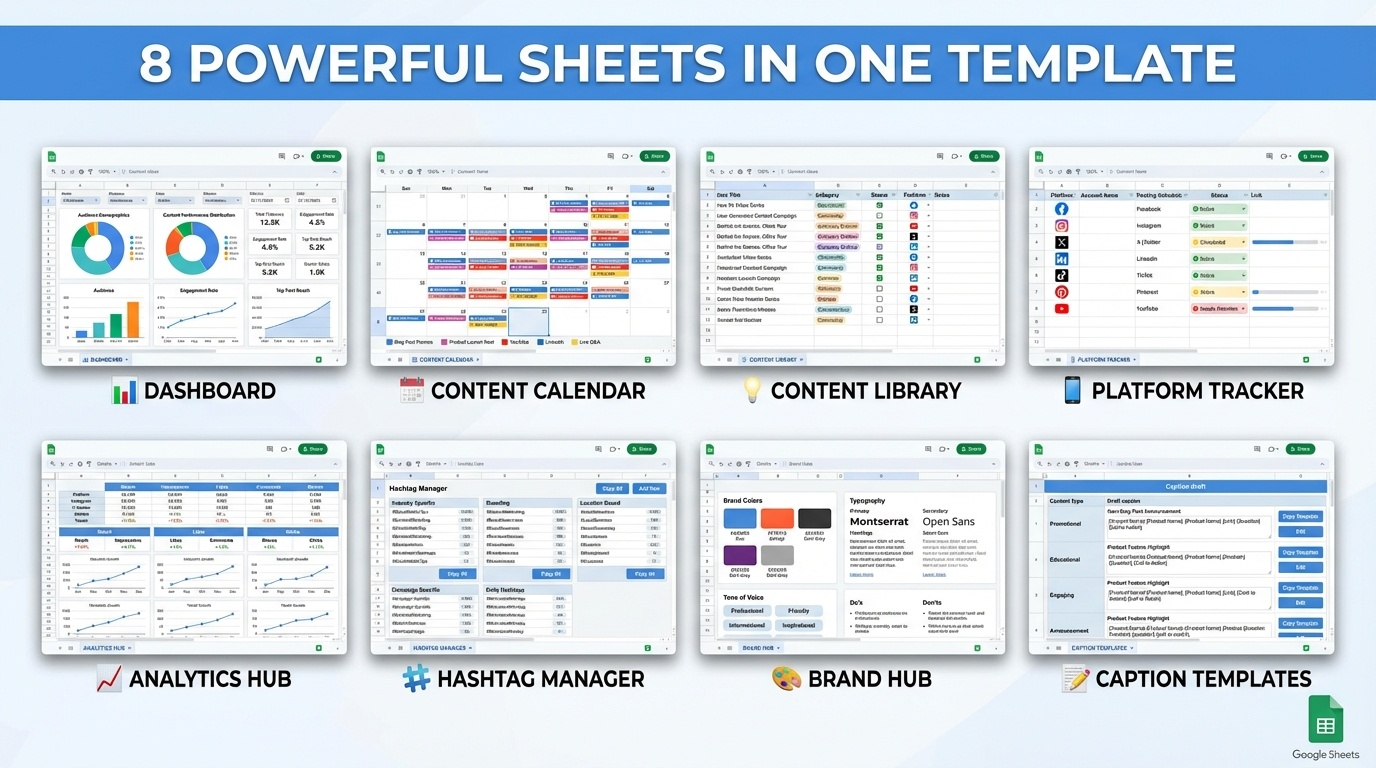 Social Media Content Calendar 2026, Instagram Planner, TikTok Scheduler, Content Creator Template, Google Sheets