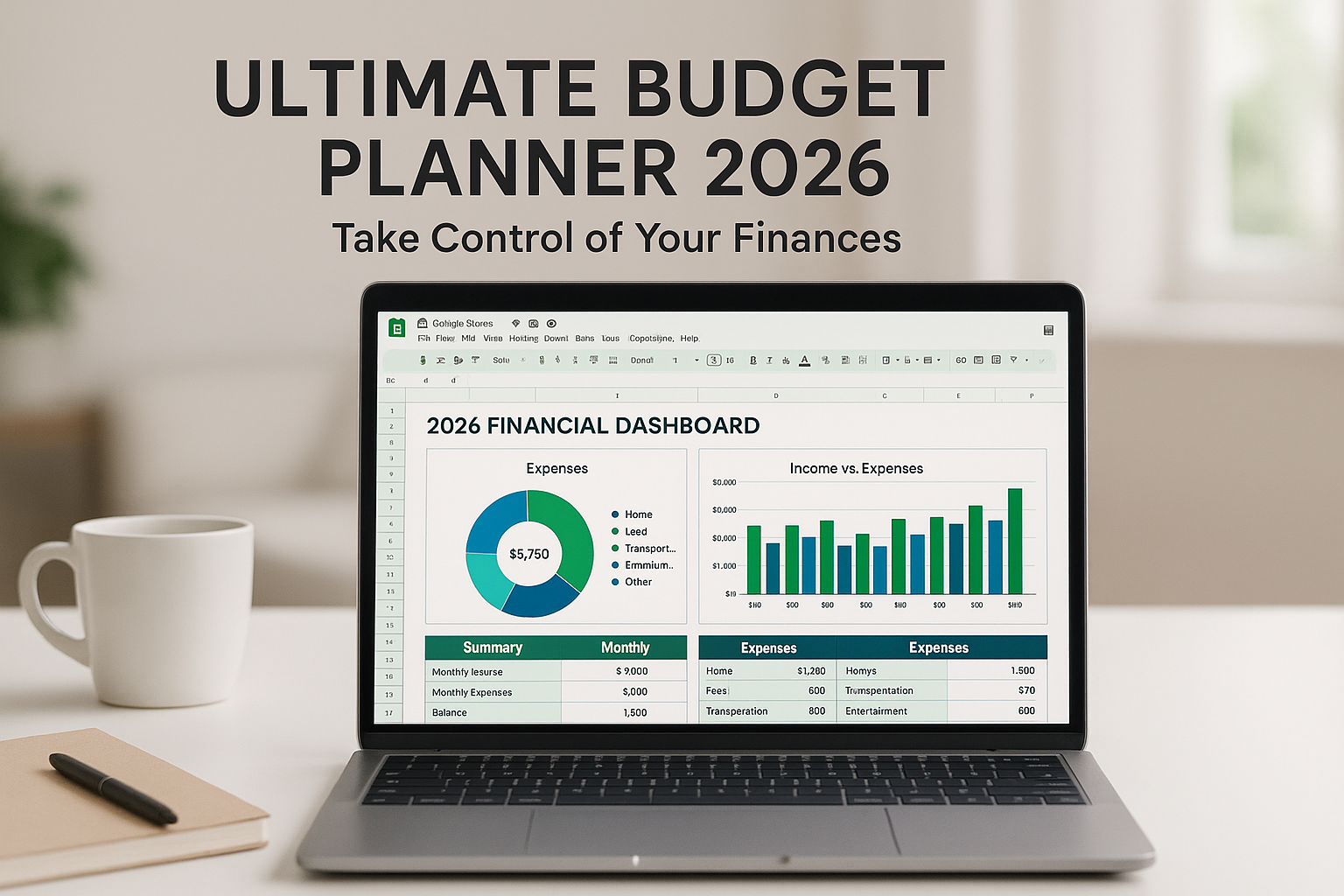 Ultimate Budget Planner 2026 | Google Sheets Template for Income, Expenses, Savings & Debt Tracking