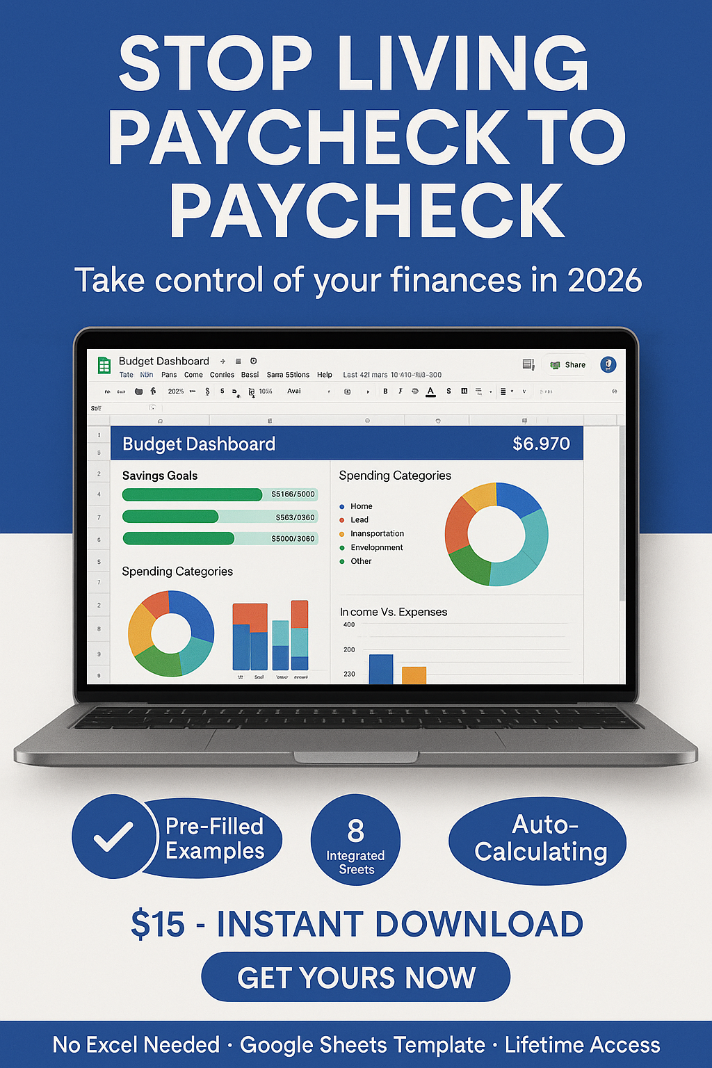 Ultimate Budget Planner 2026 | Google Sheets Template for Income, Expenses, Savings & Debt Tracking