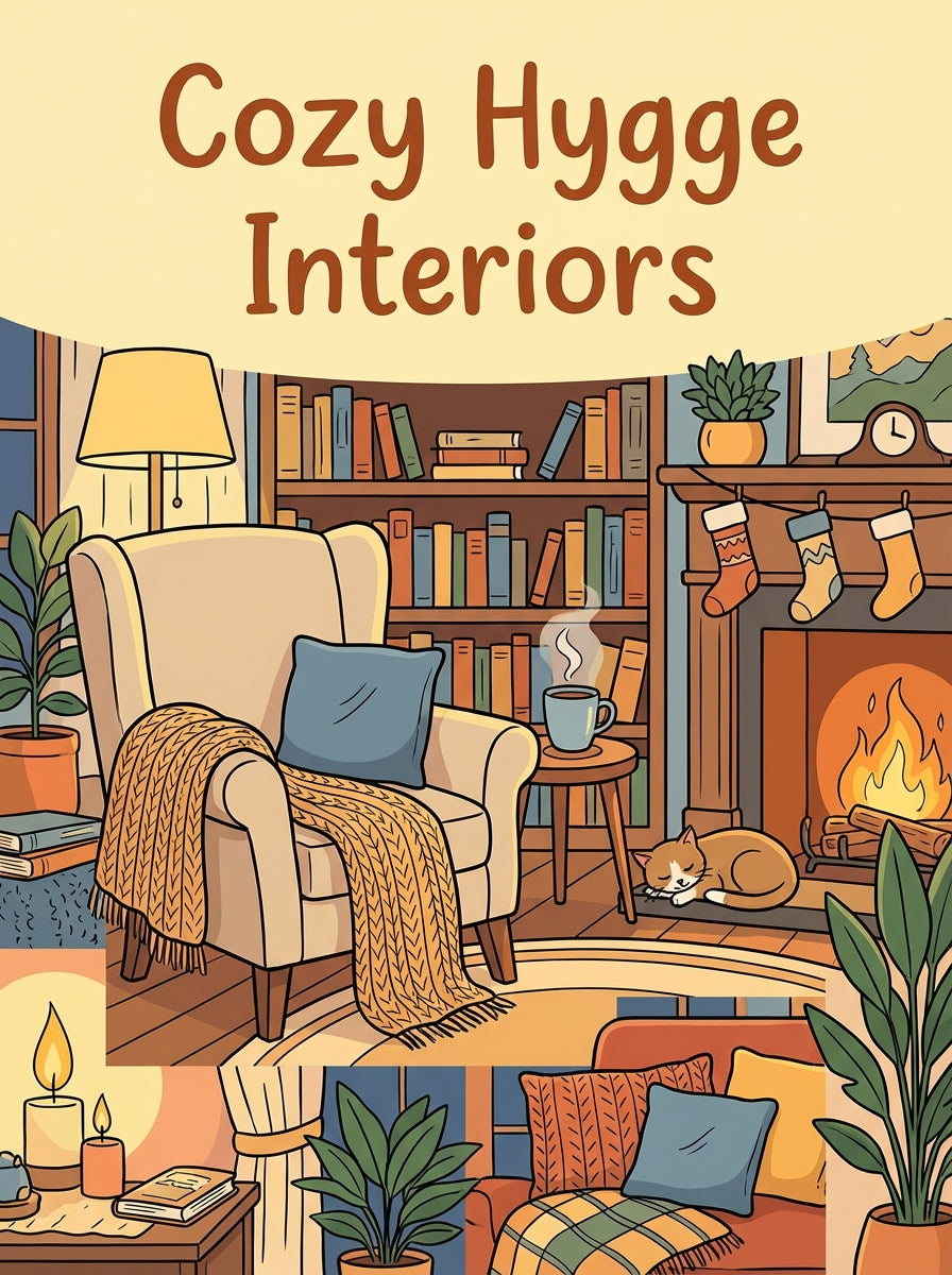 Cozy Library Nook & Hygge Interiors Coloring Book: Relaxing Indoor Scenes for Adults