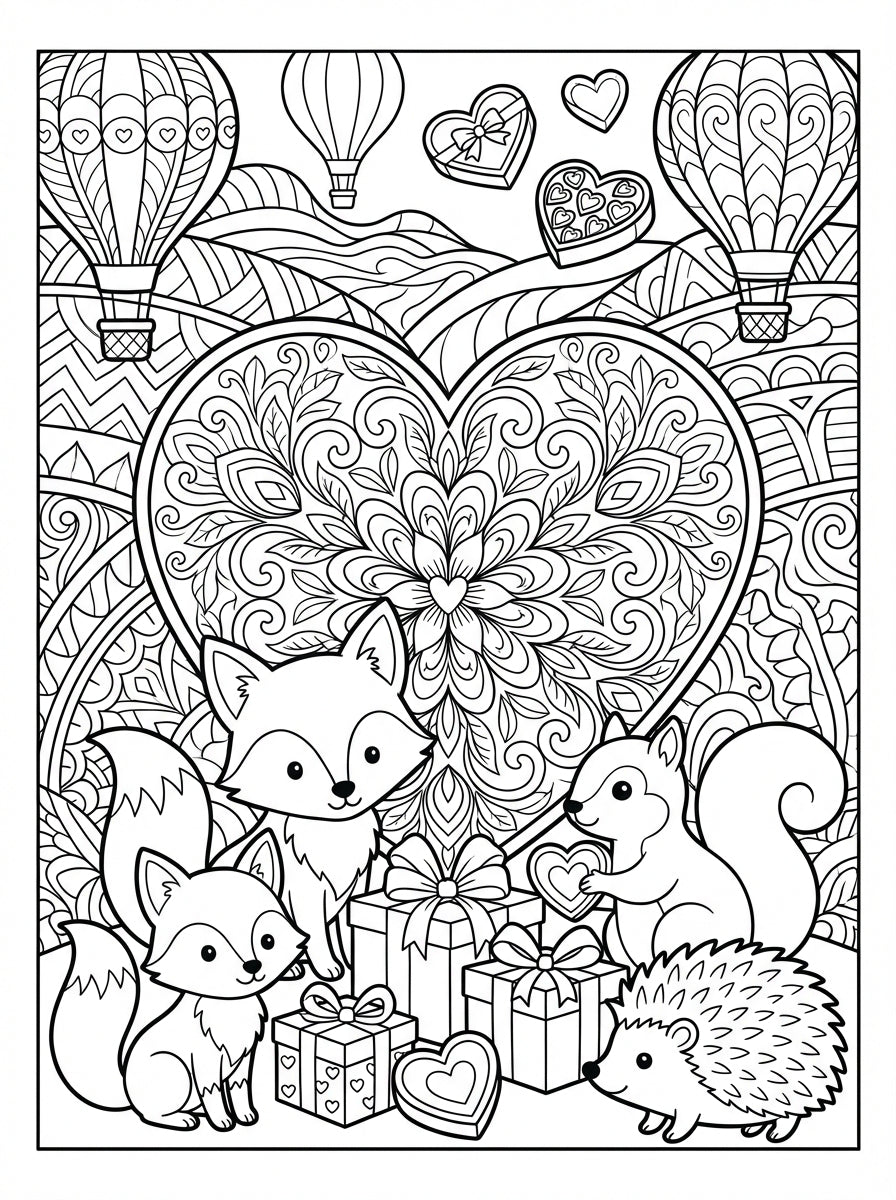 Forest Animals & Heart Mandalas Adult Coloring Book