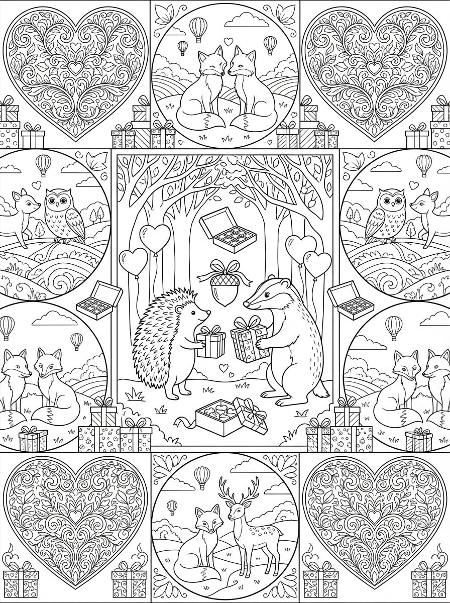 Forest Animals & Heart Mandalas Adult Coloring Book
