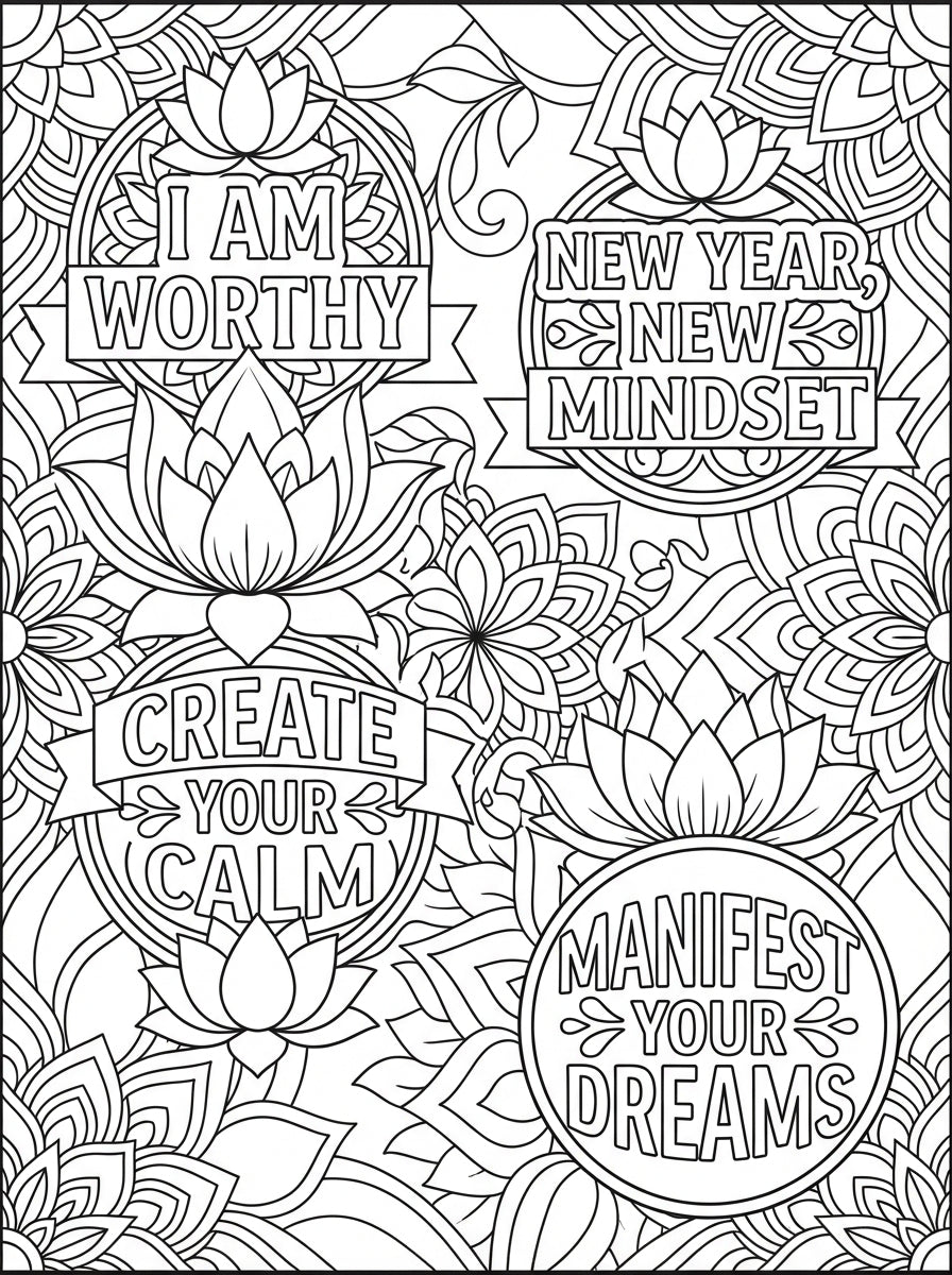 Manifest Your Dreams: Affirmation Coloring Book for Women and Wellness Enthusiasts - Self-Care Mantras and Stress Relief Patterns