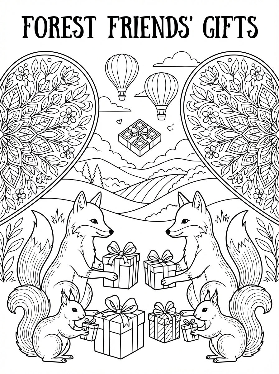 Forest Animals & Heart Mandalas Adult Coloring Book