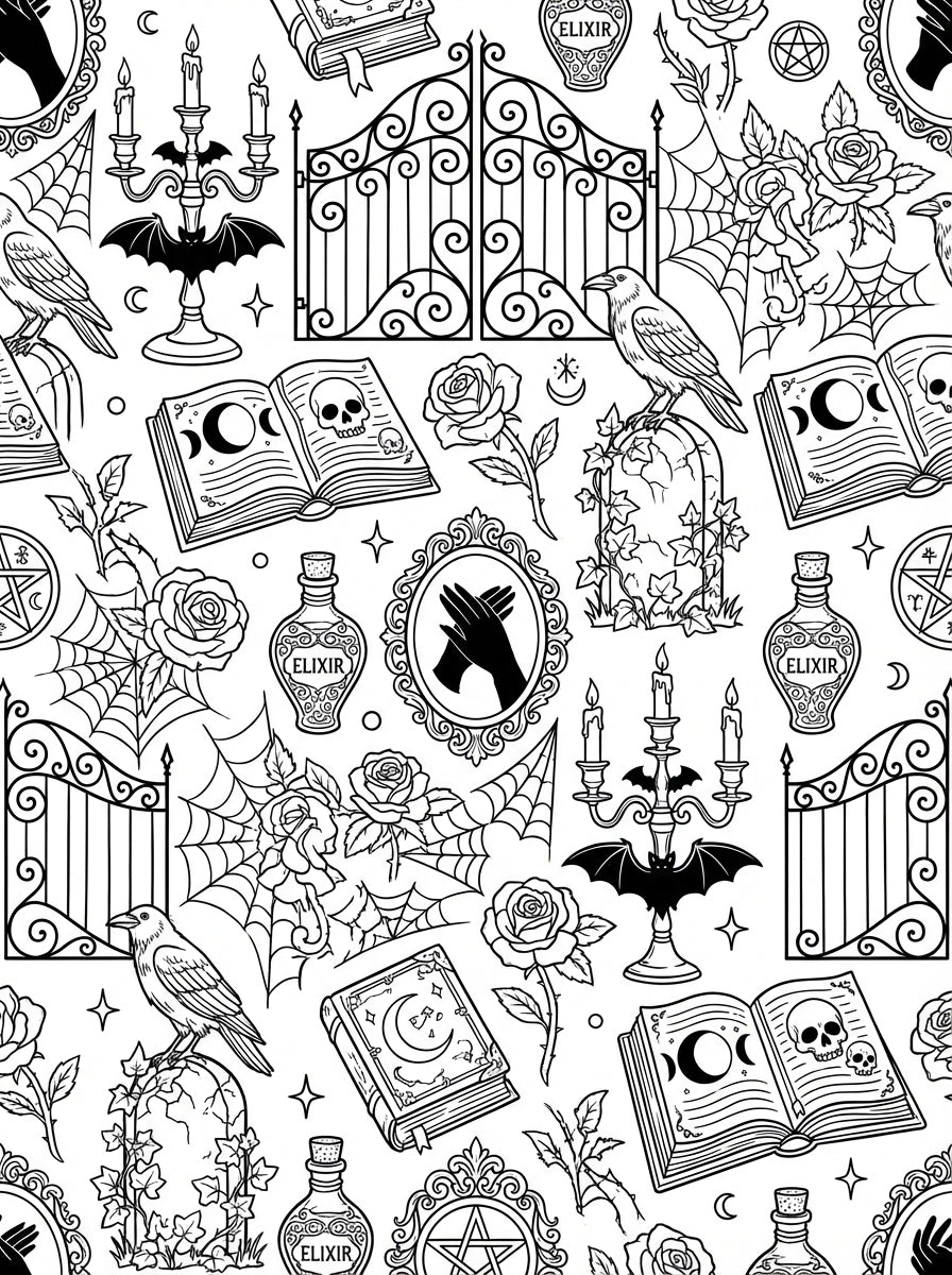 Dark Romance Gothic Coloring Book | Victorian Occult Art