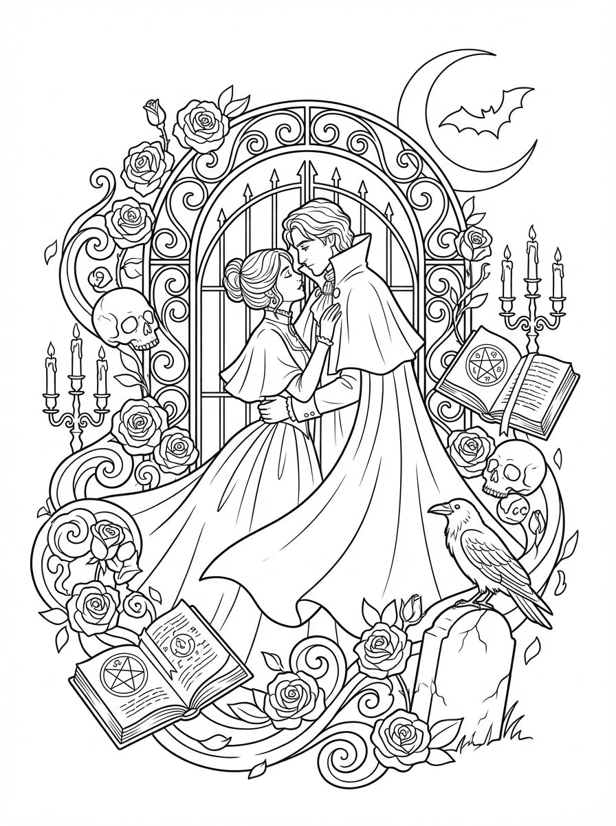 Dark Romance Gothic Coloring Book | Victorian Occult Art