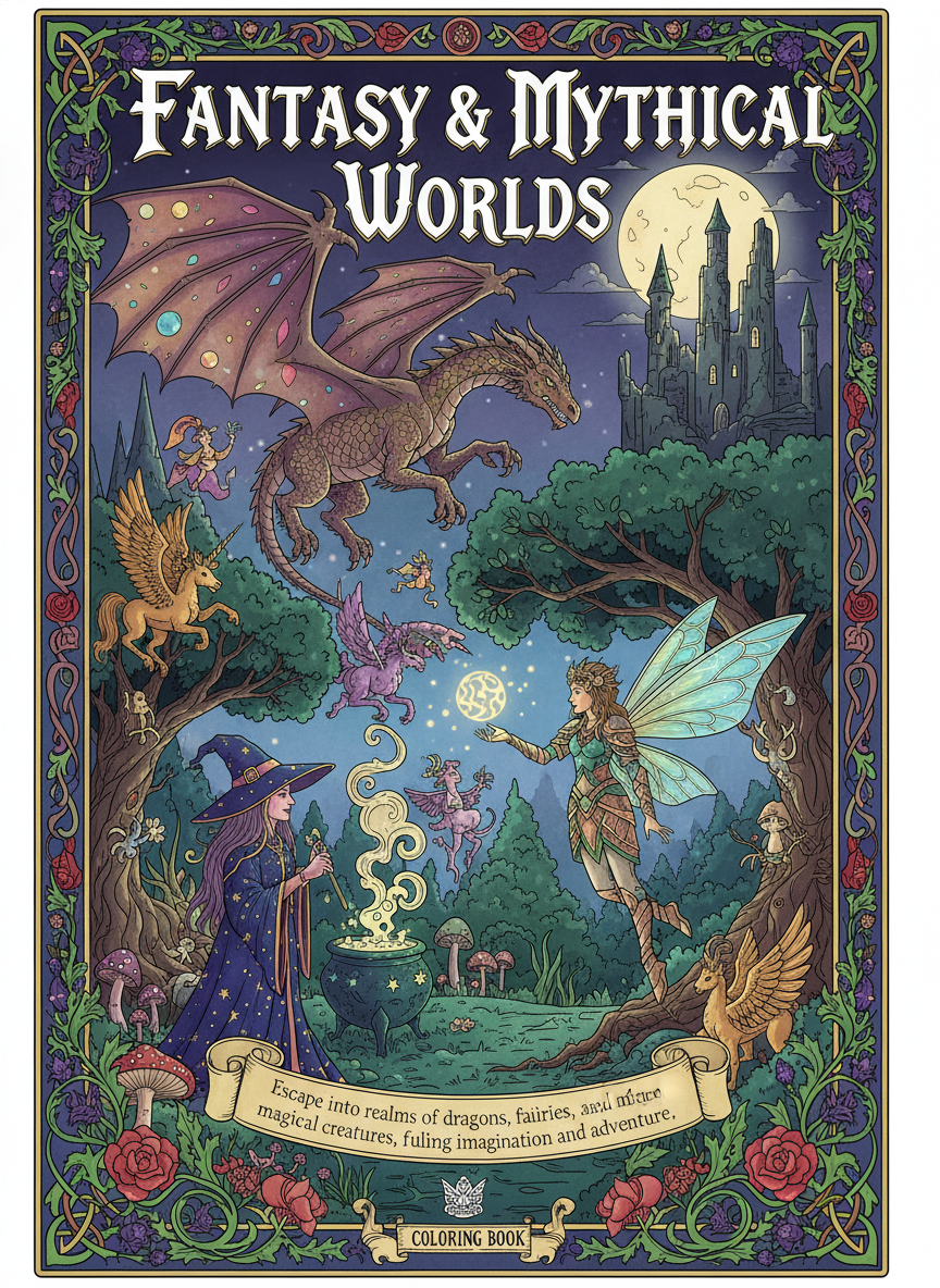 Printable Fantasy Coloring Book for Adults | Instant Download