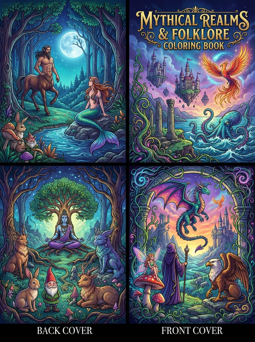 Mythical Creatures Adult Coloring Book Printable PDF Fantasy Art Download