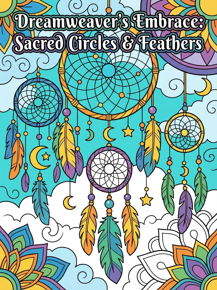 Intricate Dreamcatcher Coloring Book: Detailed Feather Designs & Celestial Art - Digital PDF