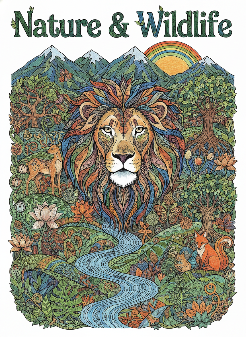 Nature & Wildlife Coloring Book for Adults & Kids - Digital PDF Download