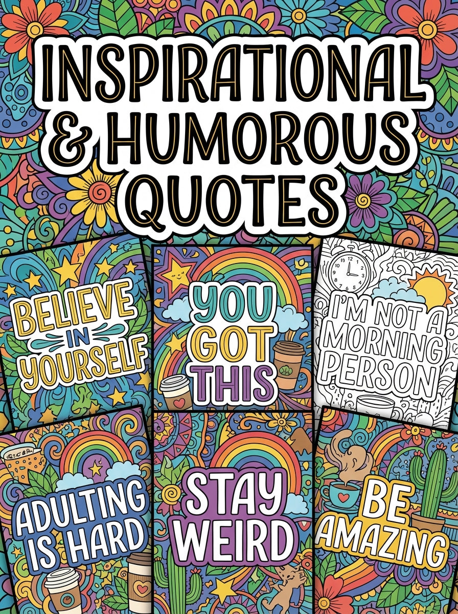 Inspirational & Humorous Quotes Adult Coloring Book - Printable PDF Download