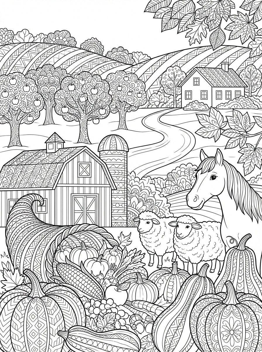 Autumn Harvest Coloring Book - Detailed Fall Farm Life & Foliage Digital PDF