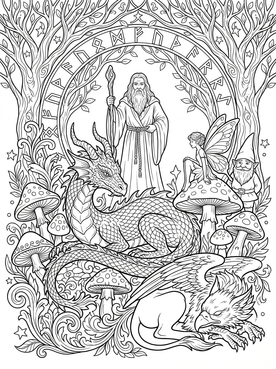 Mythical Creatures Adult Coloring Book Printable PDF Fantasy Art Download
