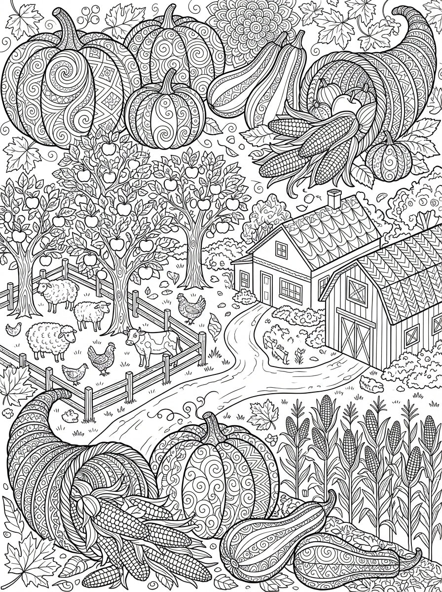 Autumn Harvest Coloring Book - Detailed Fall Farm Life & Foliage Digital PDF