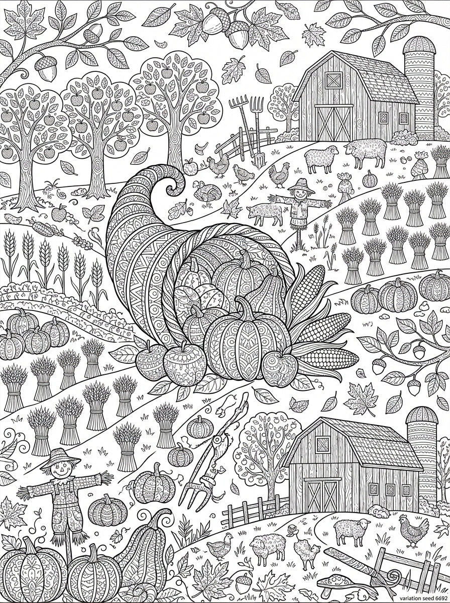 Autumn Harvest Coloring Book - Detailed Fall Farm Life & Foliage Digital PDF