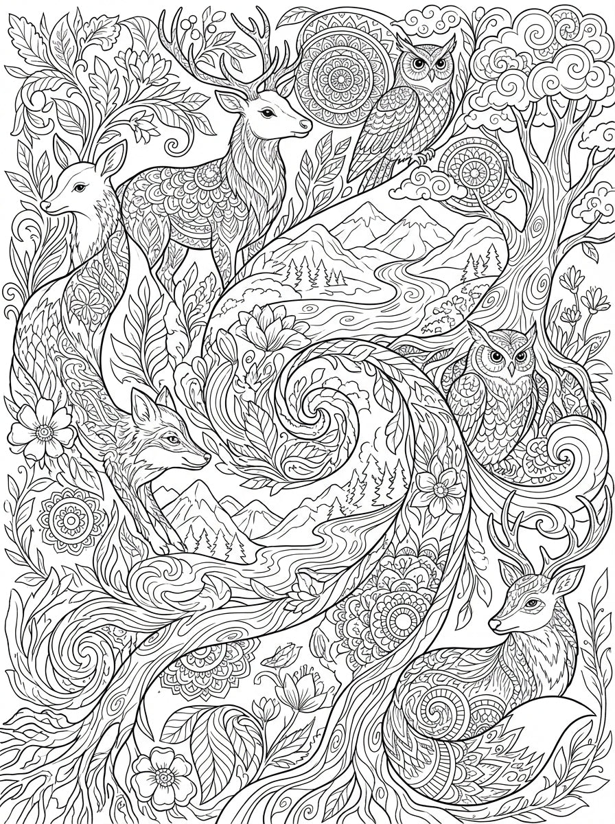Nature & Wildlife Coloring Book for Adults & Kids - Digital PDF Download