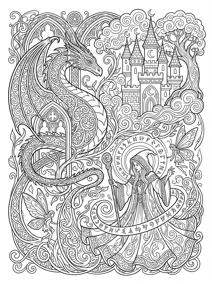 Printable Fantasy Coloring Book for Adults | Instant Download