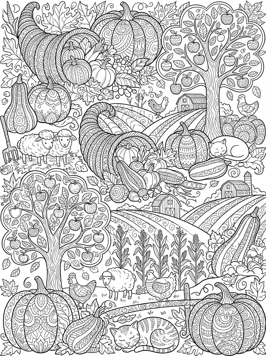 Autumn Harvest Coloring Book - Detailed Fall Farm Life & Foliage Digital PDF