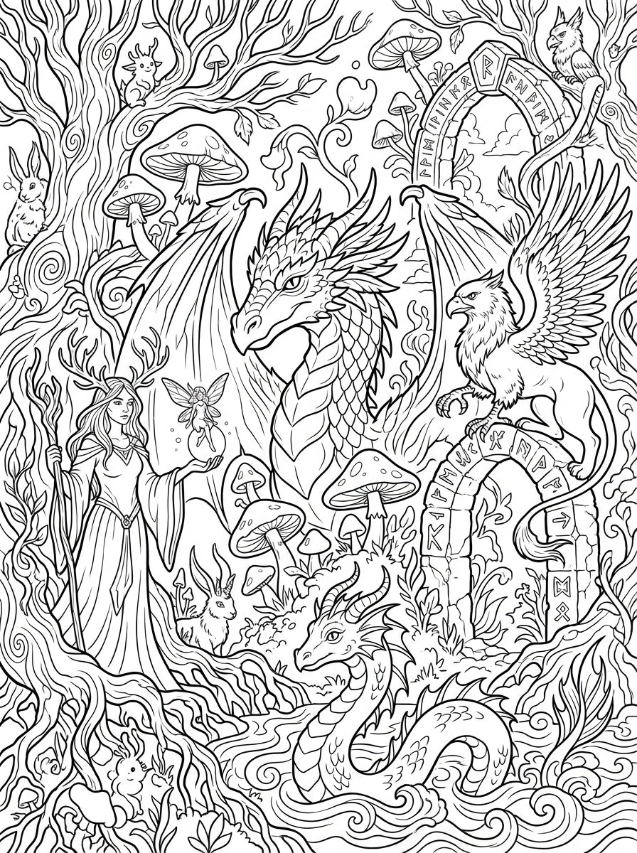 Mythical Creatures Adult Coloring Book Printable PDF Fantasy Art Download
