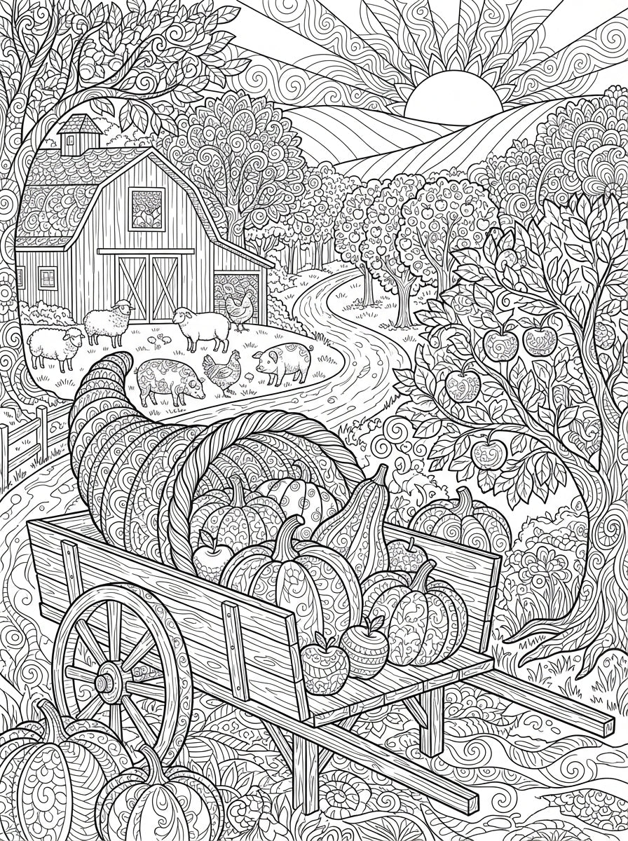 Autumn Harvest Coloring Book - Detailed Fall Farm Life & Foliage Digital PDF
