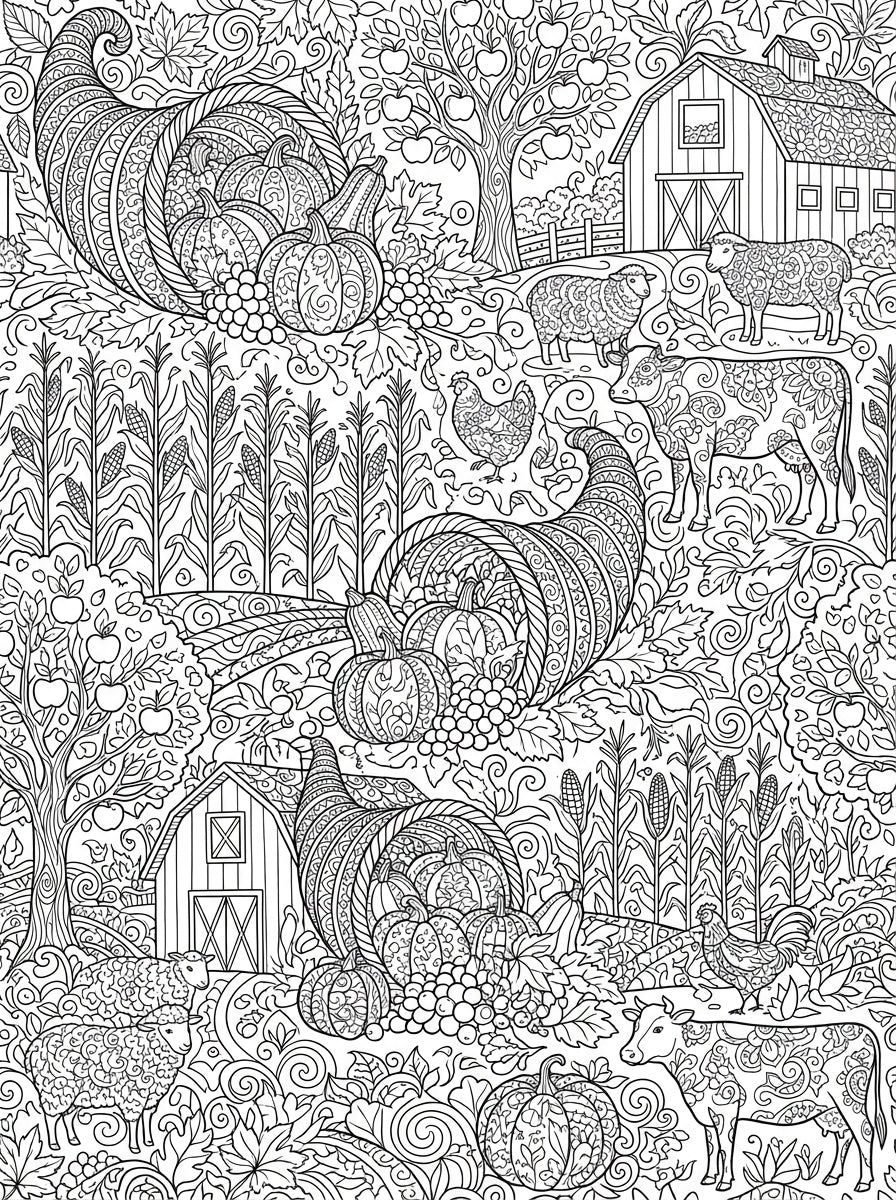 Autumn Harvest Coloring Book - Detailed Fall Farm Life & Foliage Digital PDF