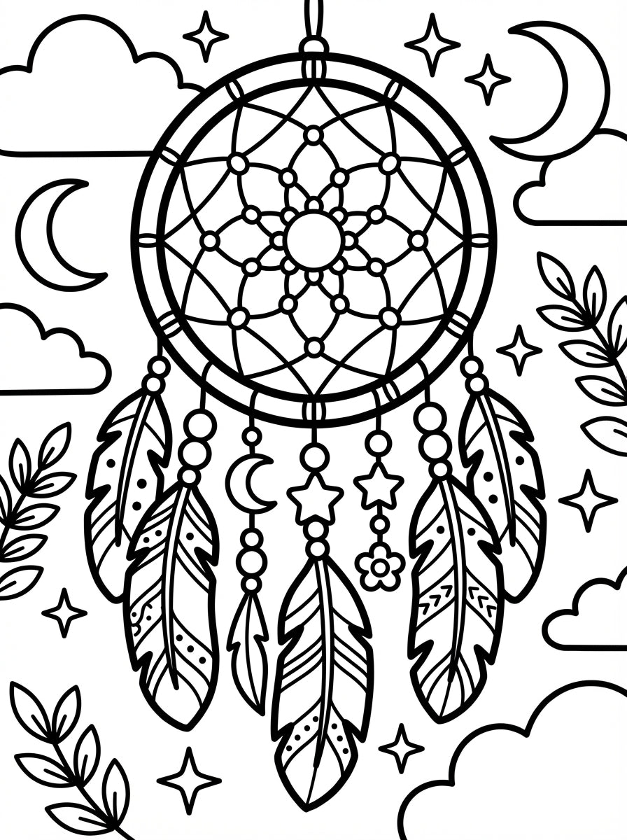 Intricate Dreamcatcher Coloring Book: Detailed Feather Designs & Celestial Art - Digital PDF