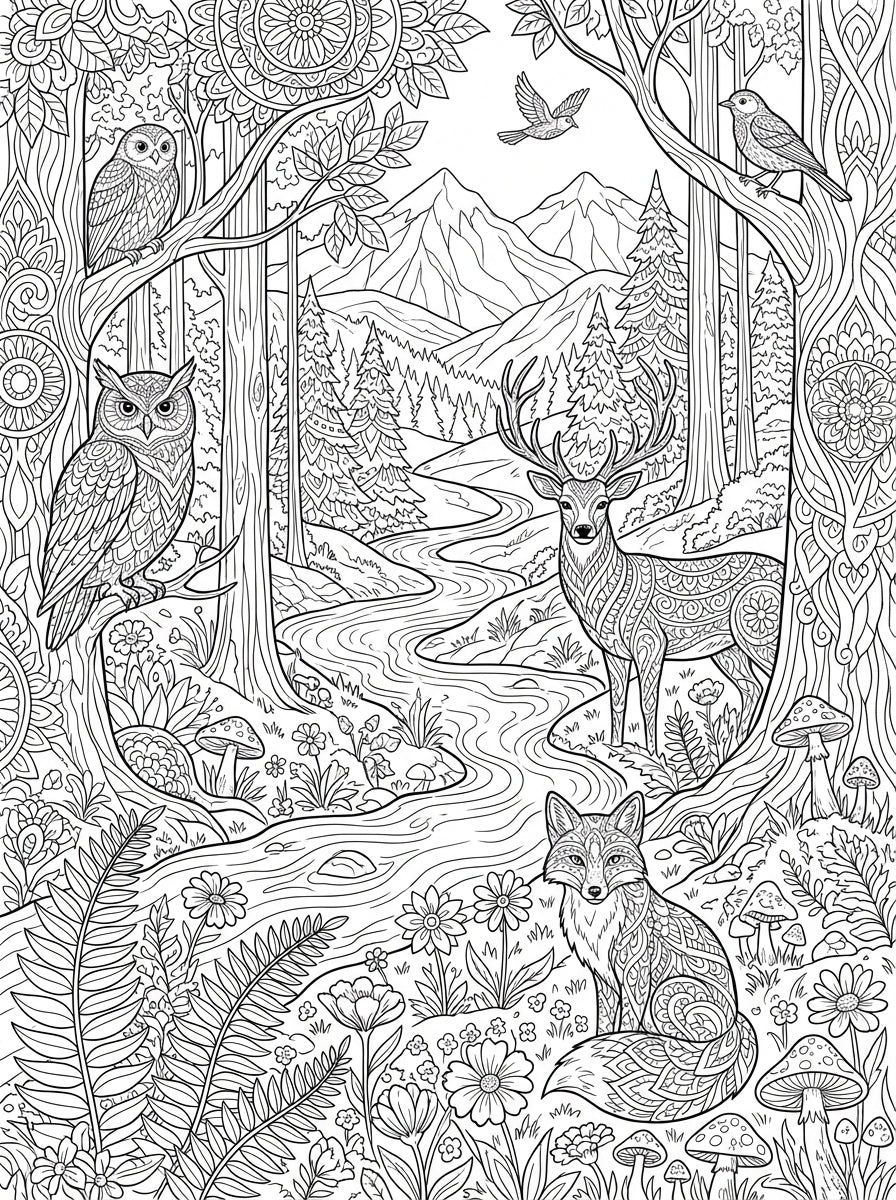 Nature & Wildlife Coloring Book for Adults & Kids - Digital PDF Download