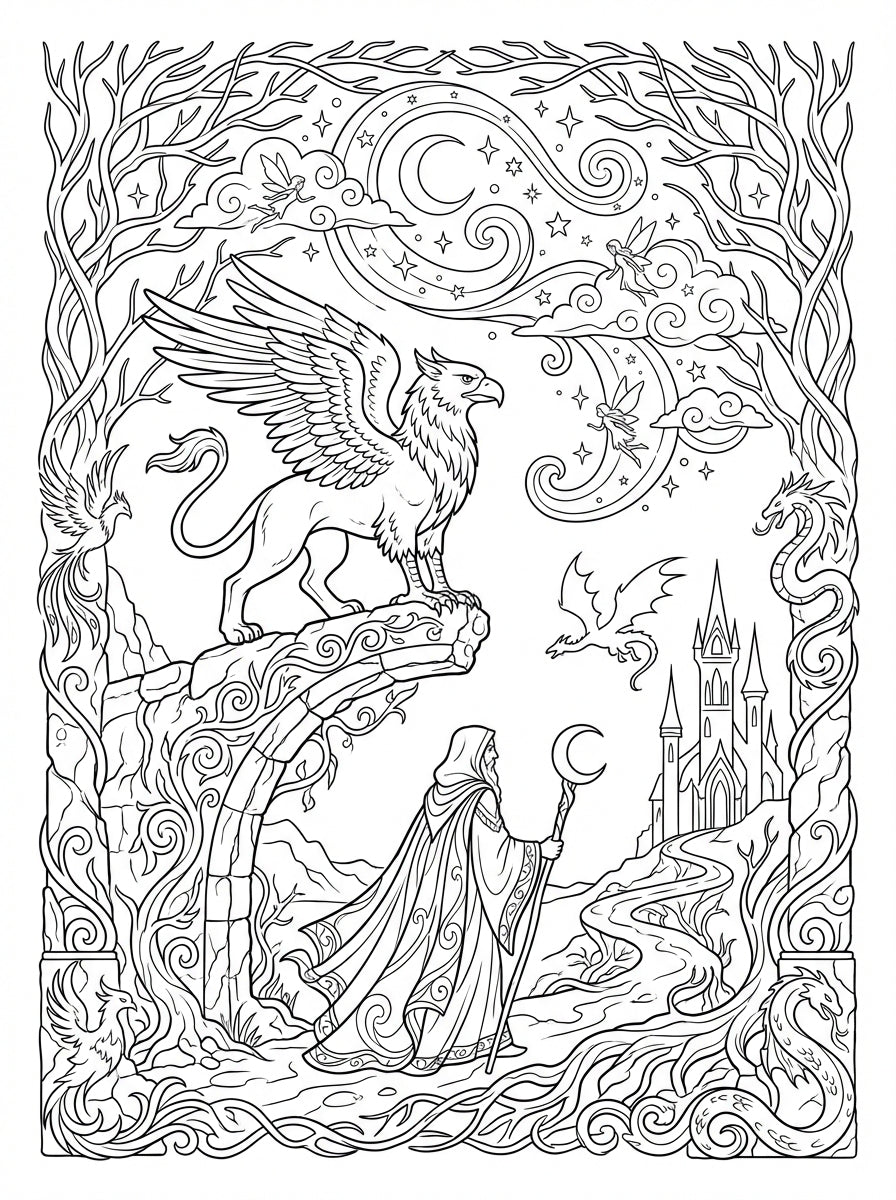 Mythical Creatures Adult Coloring Book Printable PDF Fantasy Art Download