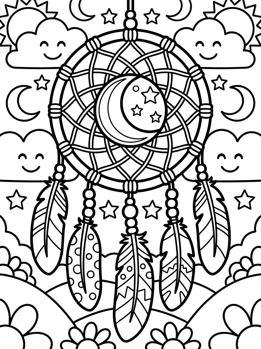 Intricate Dreamcatcher Coloring Book: Detailed Feather Designs & Celestial Art - Digital PDF