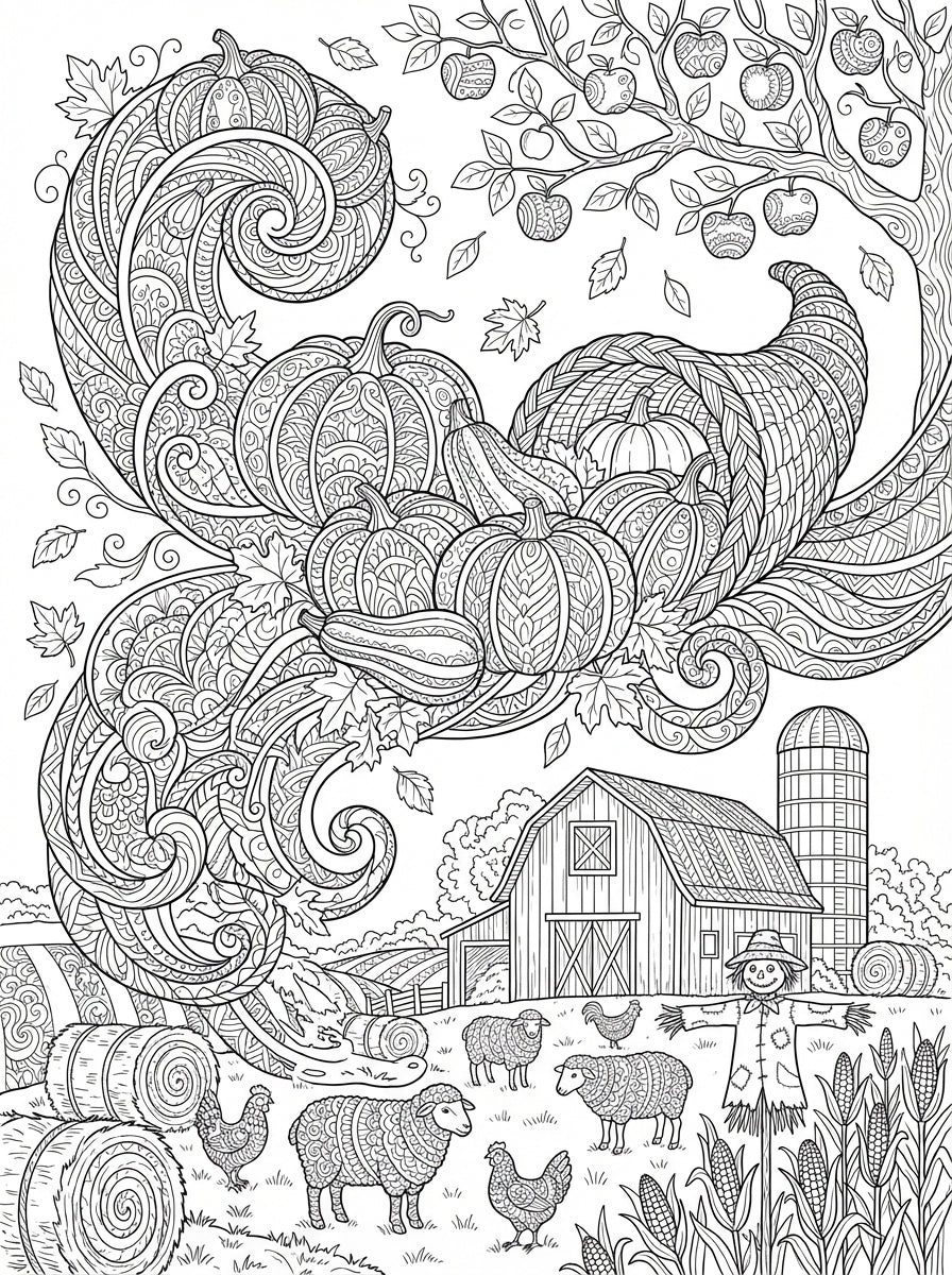 Autumn Harvest Coloring Book - Detailed Fall Farm Life & Foliage Digital PDF