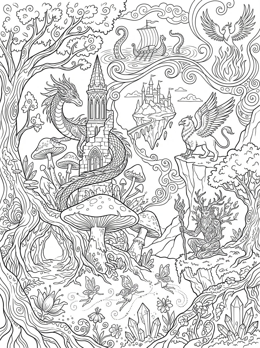 Mythical Creatures Adult Coloring Book Printable PDF Fantasy Art Download