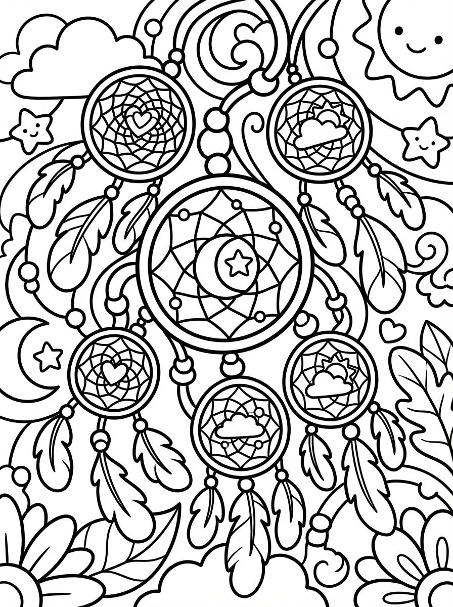 Intricate Dreamcatcher Coloring Book: Detailed Feather Designs & Celestial Art - Digital PDF