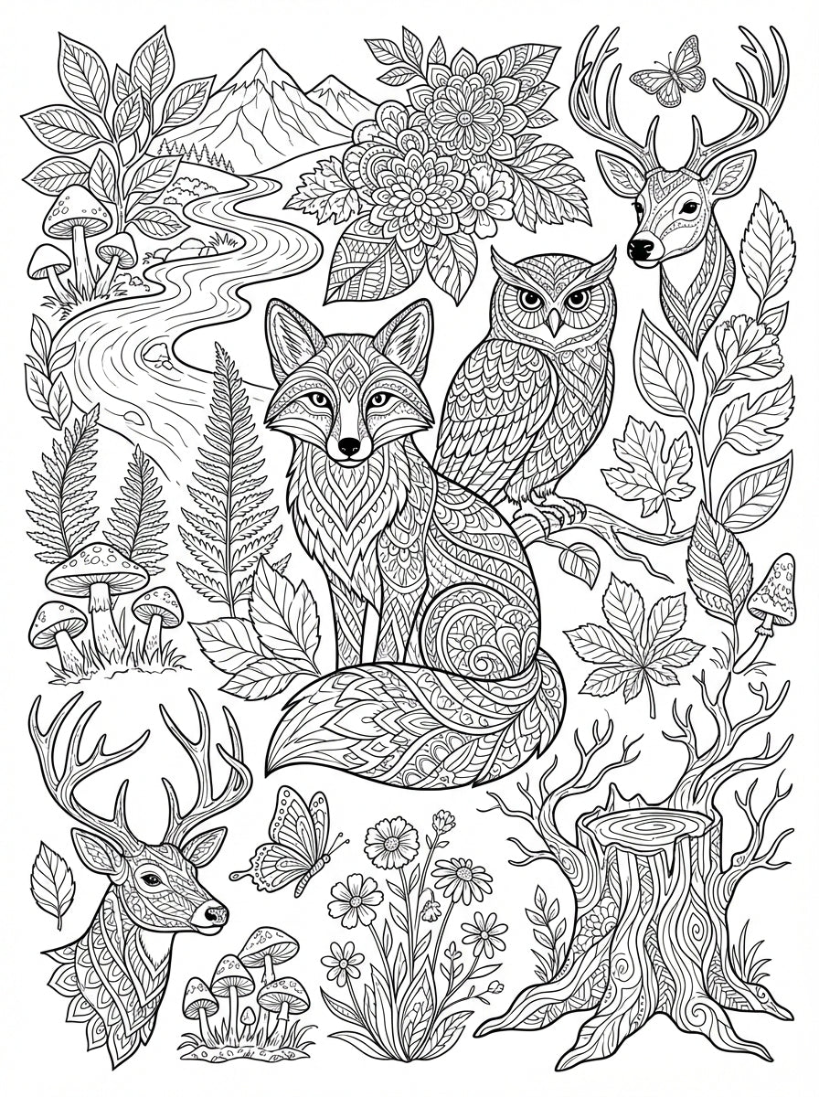 Nature & Wildlife Coloring Book for Adults & Kids - Digital PDF Download