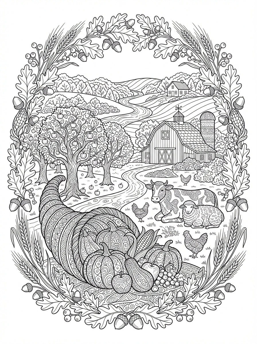 Autumn Harvest Coloring Book - Detailed Fall Farm Life & Foliage Digital PDF