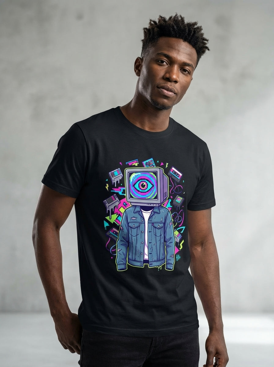 90s Cyberpunk CRT Monitor Head PNG Sublimation Design • Retro Pixel Art Eye DTG Digital Download Clipart for Streetwear & POD T-Shirts Mugs