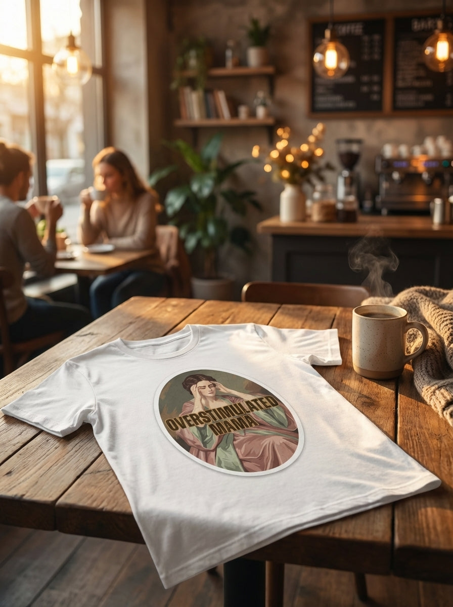 Overstimulated Mama PNG T-Shirt Design | Romantic Painting distressed art | Vintage Aesthetic DTG | Digital Download