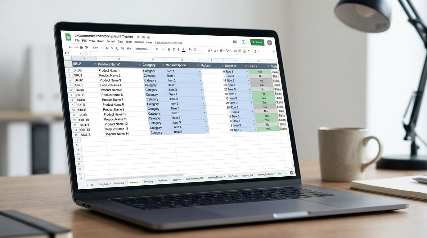 Ultimate Ecommerce Inventory & Profit Tracker 2026 (Google Sheets) - Automated Cash Flow, ROI & Stock Forecasting