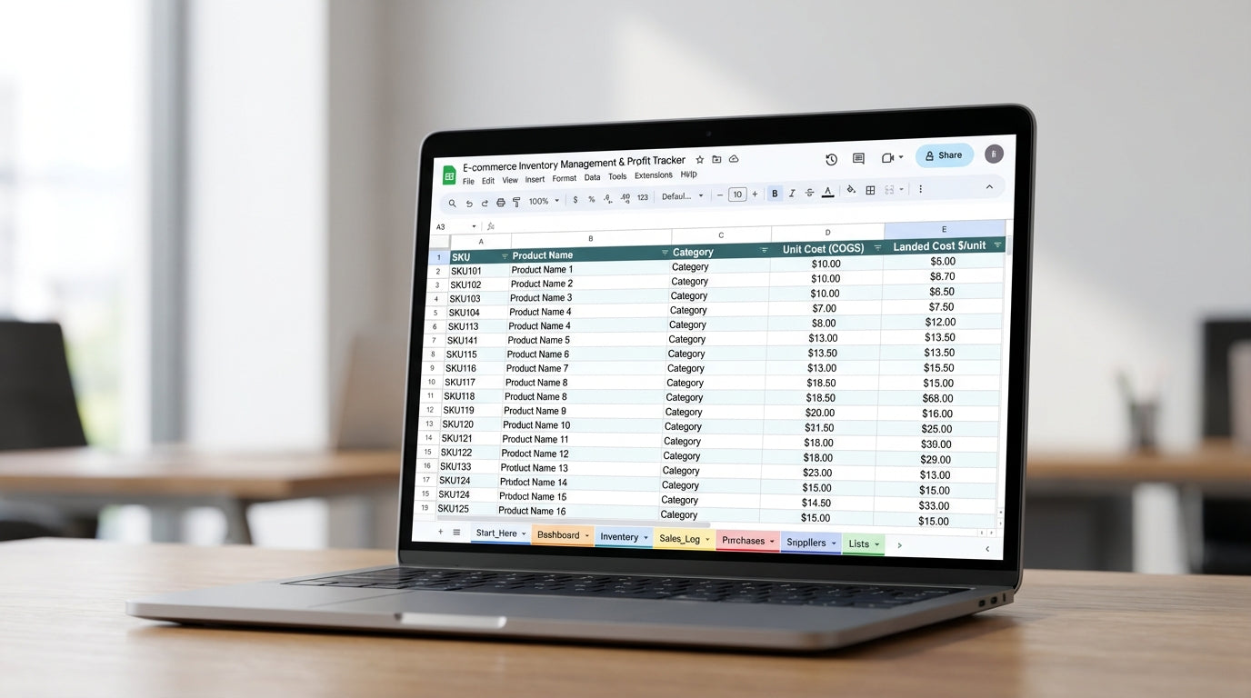 Smart E-commerce Inventory Management & Profit Tracker 2026 (Google Sheets US/Global)