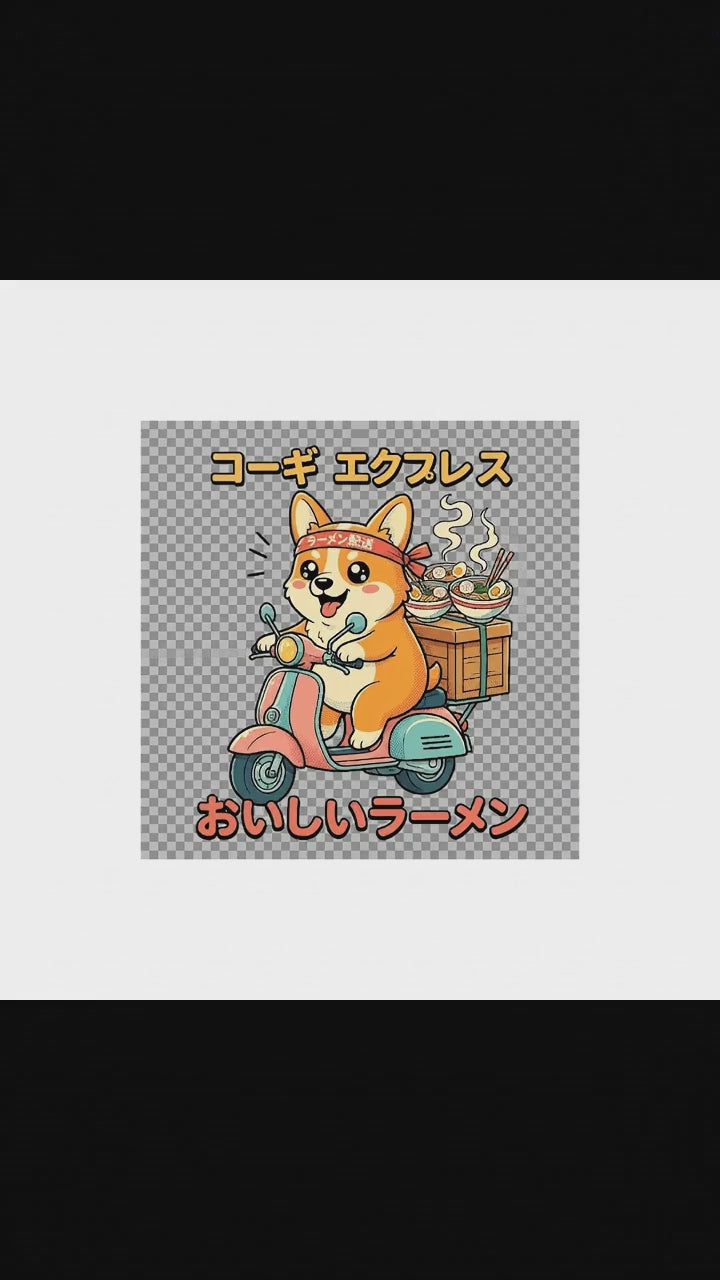 Kawaii Corgi Ramen Delivery PNG - Japanese Retro Anime T-Shirt Design